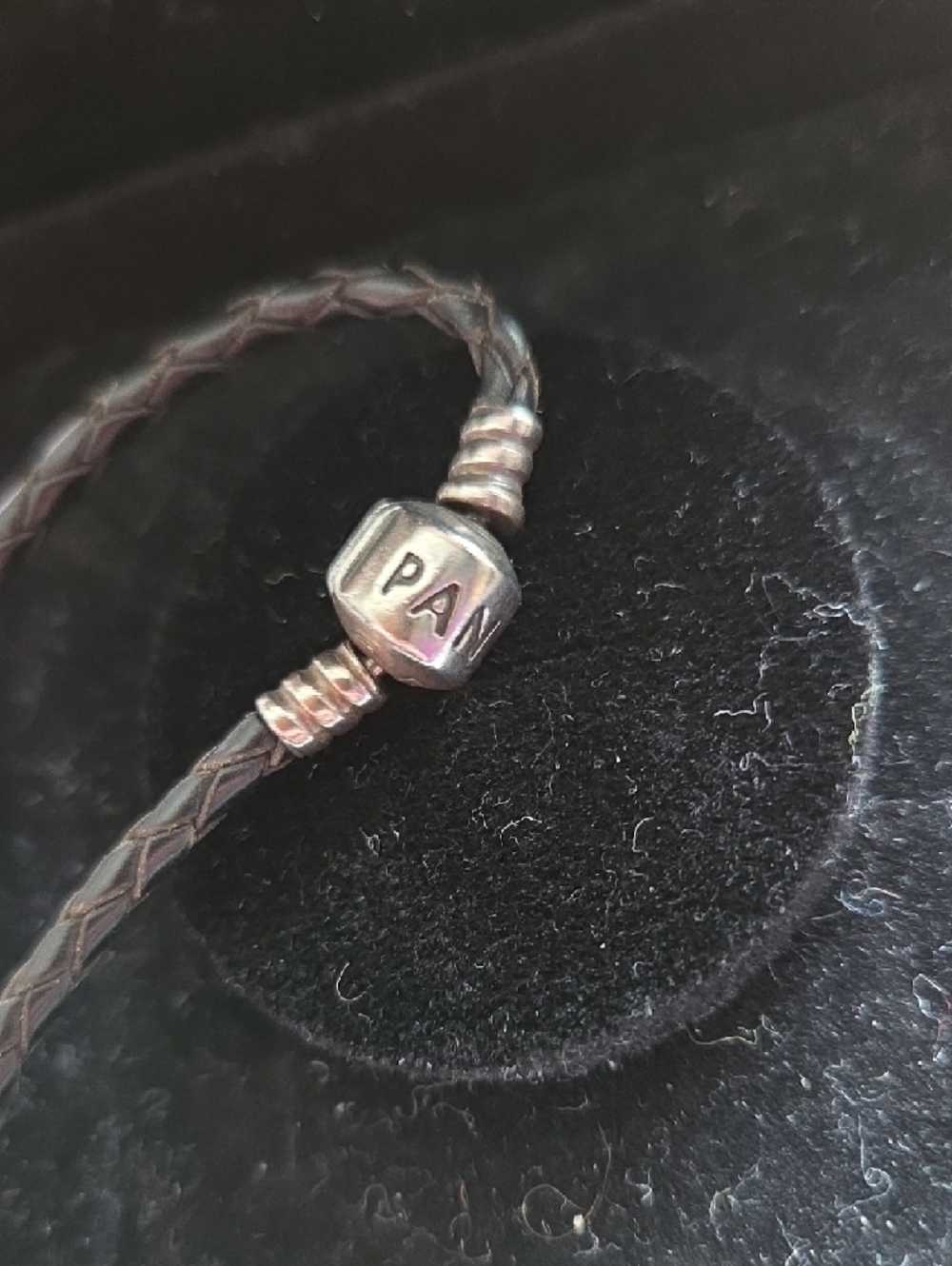 Retired & Rare Pandora Black Braided Leather Triple Wrap Bracelet - Picture 2 of 5